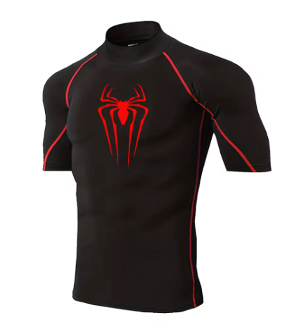 Arachnid Symbol Short Sleeve Compression Shirt - Black and Red